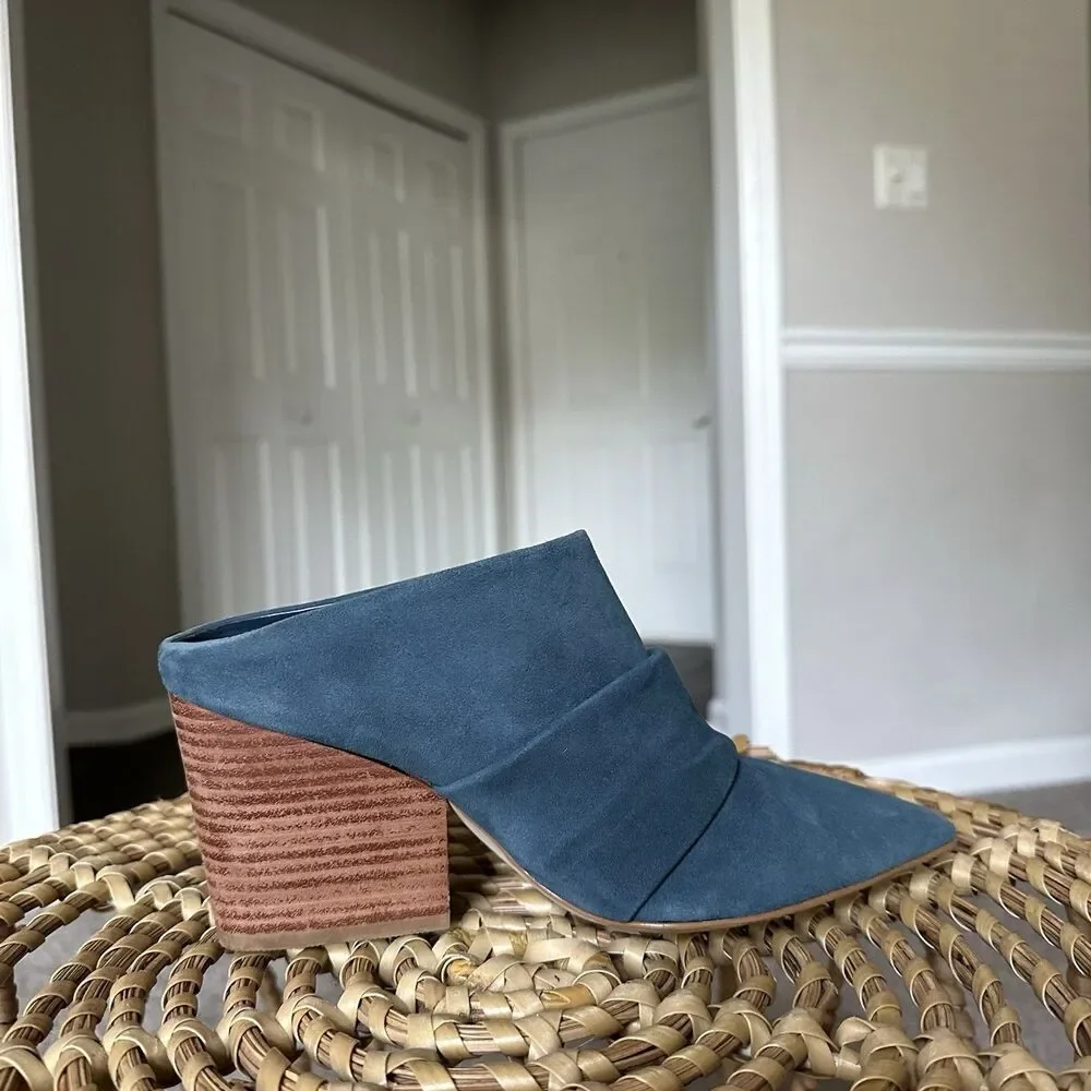 Able  local + global Blue Suede Leather Western Style Mules Sz 6 Made In Brazil